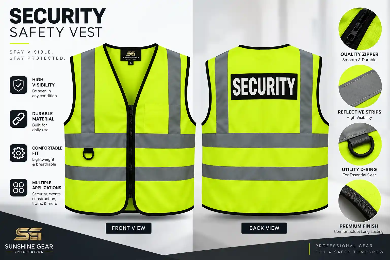 Fluorescent Orange High-Visibility Security Safety Vest - Image 5